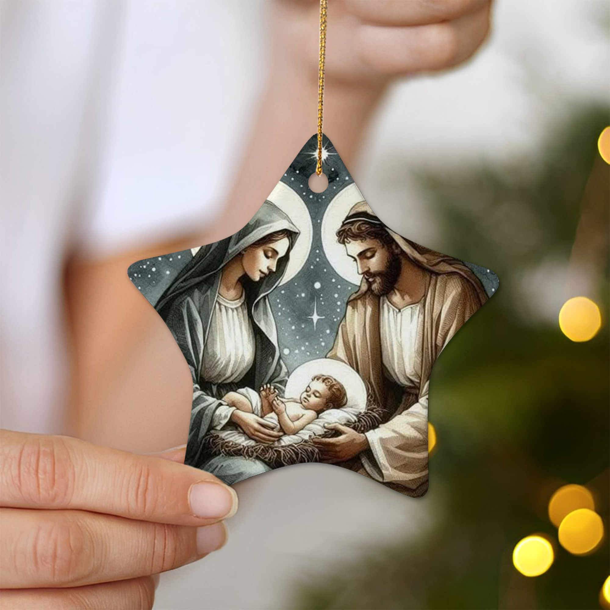 Holy Family Christmas Ornament, Nativity Scene Ornament with Mary Joseph and Baby Jesus, Christian Holiday Decoration, Religious Xmas Tree Decor DCLAF35